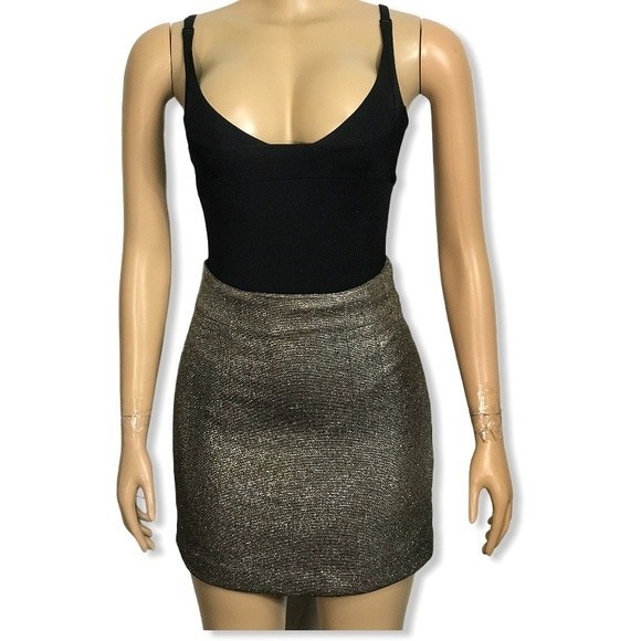 H&M Treed Mini Skirt Metallic bronze Knit lined zipper back size 2 - Picture 3 of 12